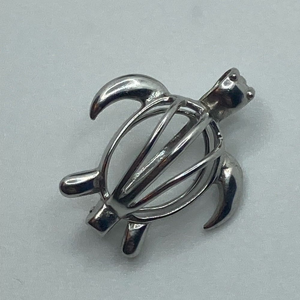 Sterling Silver Sea Turtle Pearl Cage Caged Pearl Pendant .9”